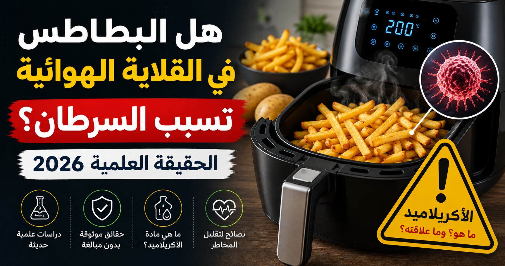 هل البطاطس في القلاية الهوائية تسبب السرطان؟ الحقيقة العلمية 2026