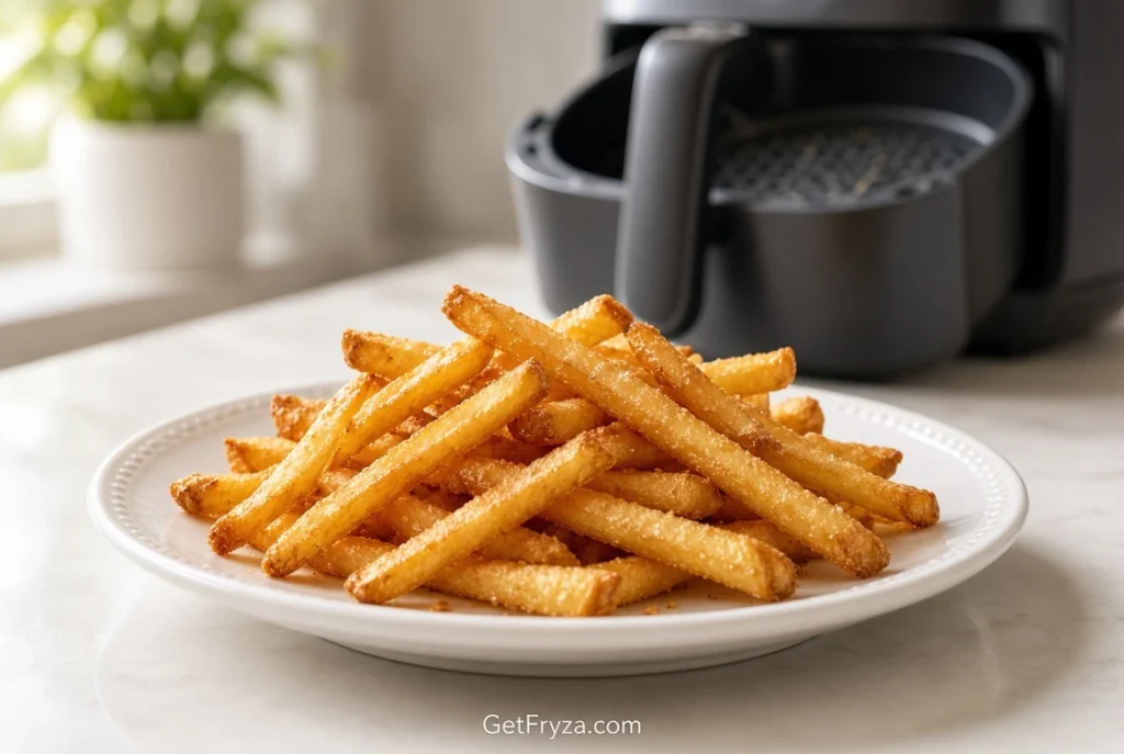 بطاطس مقرمشة ذهبية اللون بعد طهيها ببرنامج Air Fry في قلاية Ninja