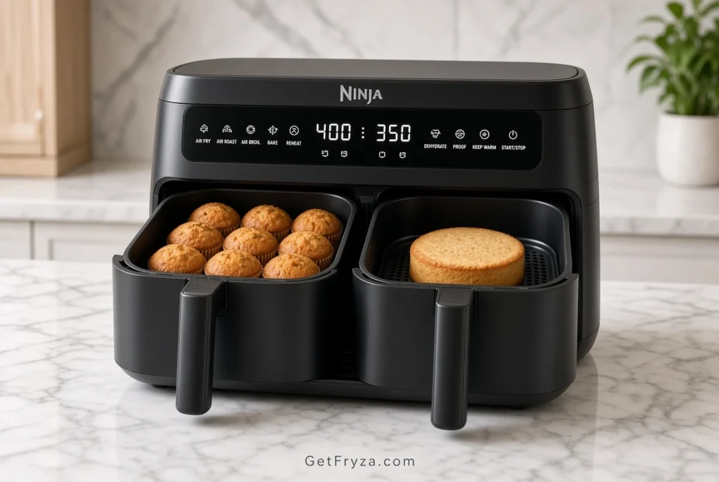  قالب مافن ذهبي اللون بعد استخدام برنامج Bake في قلاية Ninja DualZone