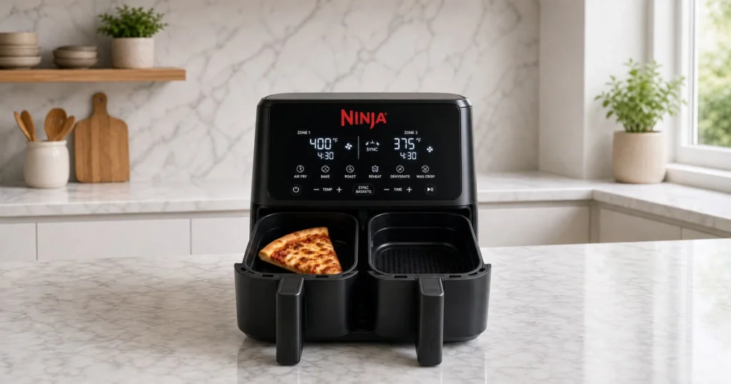 شريحة بيتزا مقرمشة بعد إعادة تسخينها في قلاية Ninja DualZone