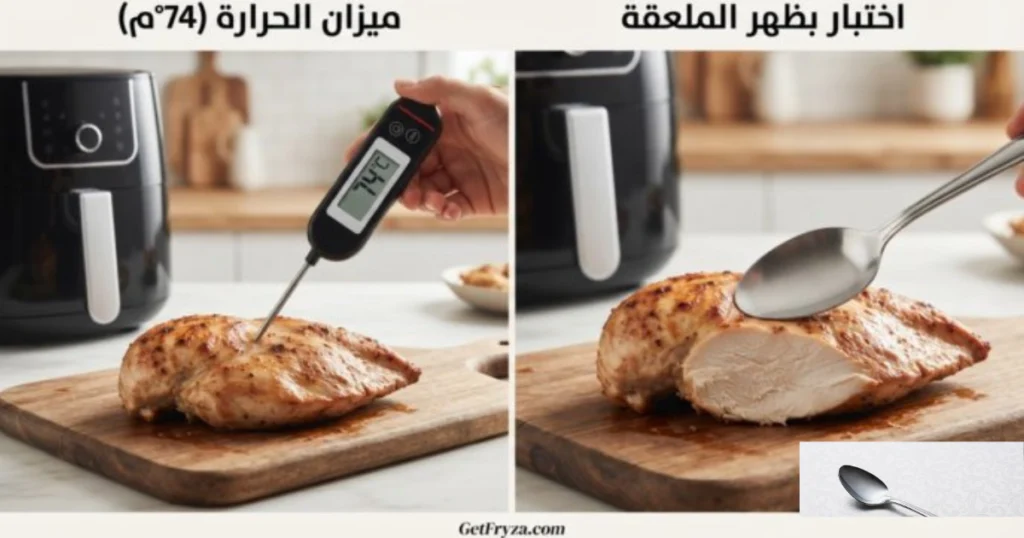 طريقة معرفة نضج صدر الدجاج في القلاية الهوائية