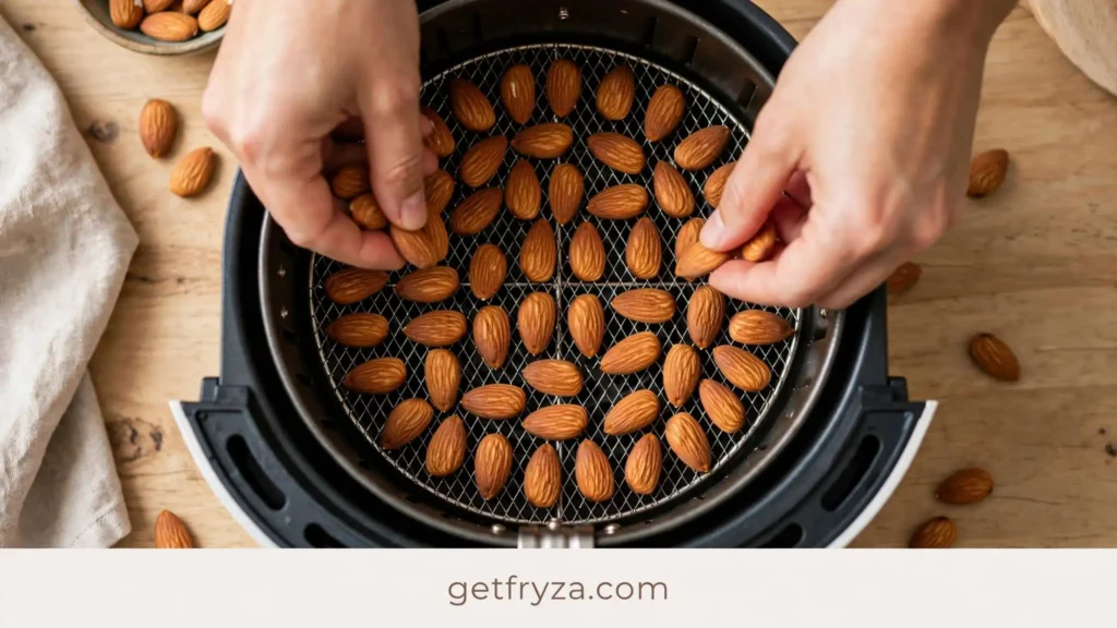 توزيع اللوز داخل سلة القلاية الهوائية