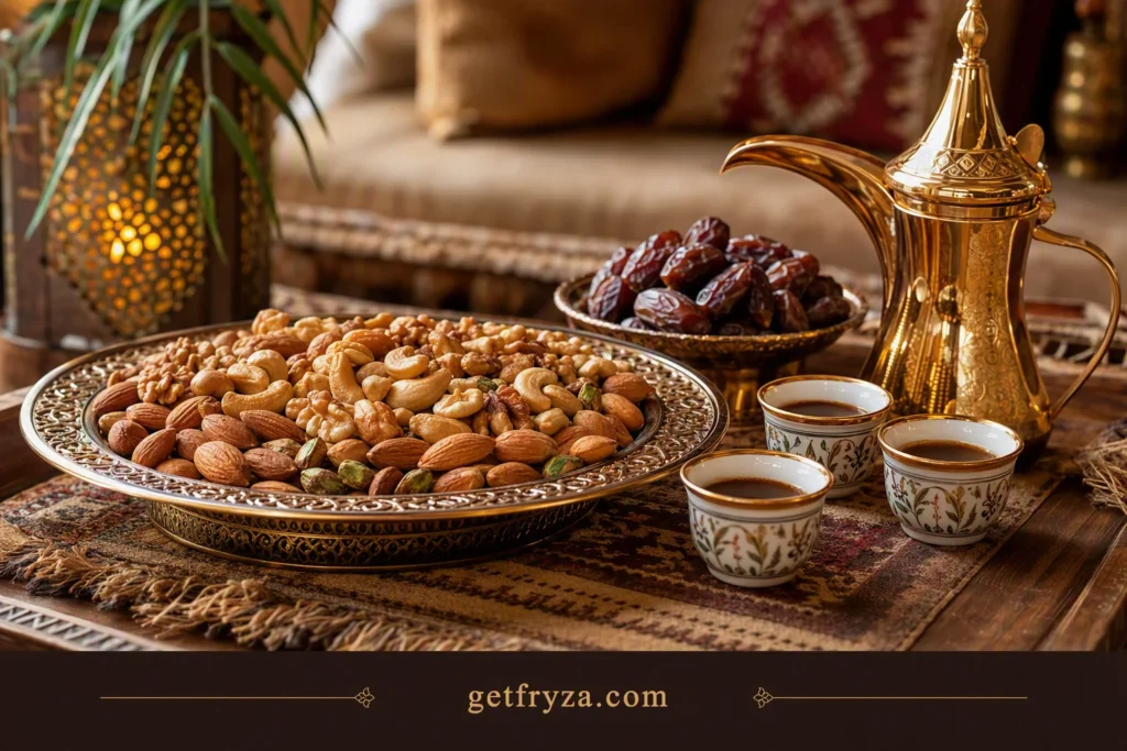 مكسرات مشكلة محمصة مع القهوة العربية
